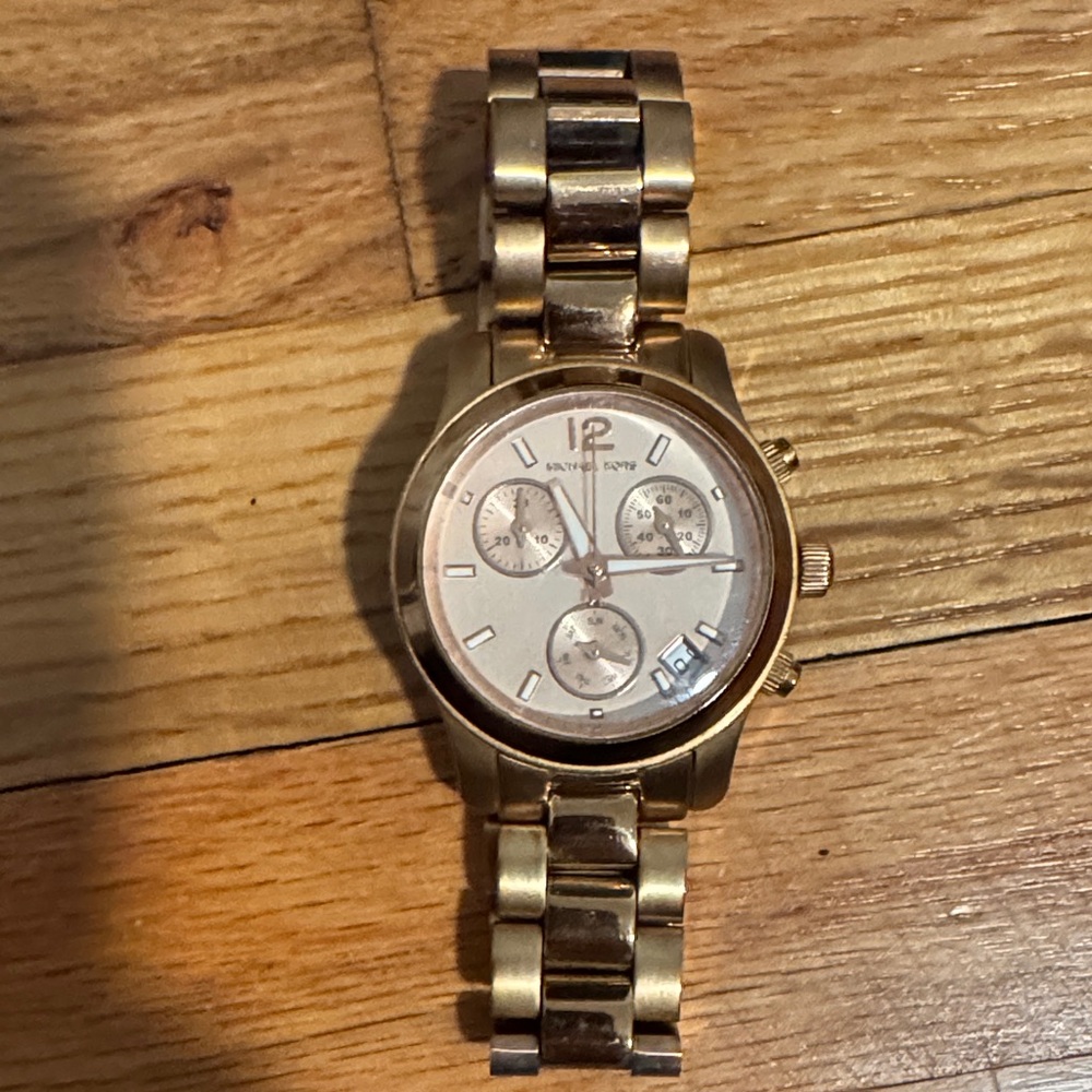 Michael Kors Rose Gold-Tone Watch with White Dial